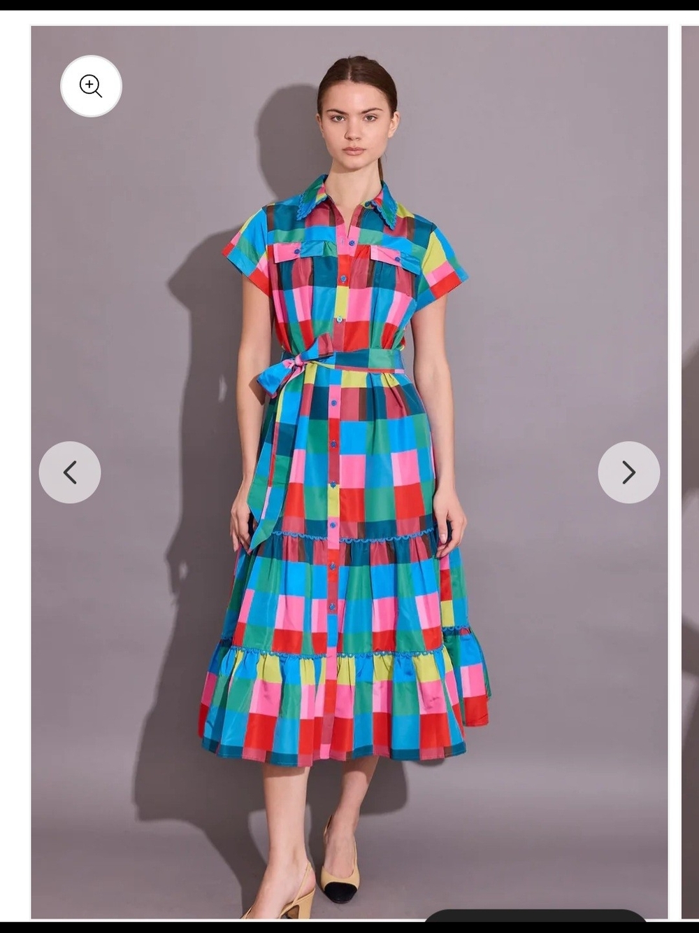 Alden Adair Bright Multicolor Check Dress With Matching Sash